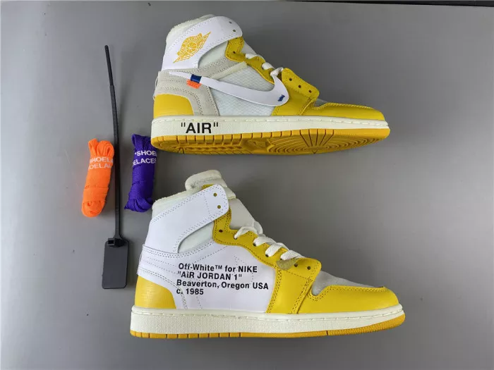 Rep TBK Air Jordan 1 x Off-White NRG White Dark Powder Yellow-Cone AQ0818-149 0112